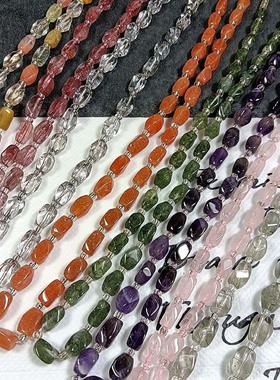 切面钮珠水晶项链粉晶紫晶发晶