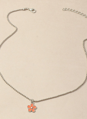 欧美跨境饰品 ins风小清新合金滴油小花项链圆珠锁骨链女个性配饰
