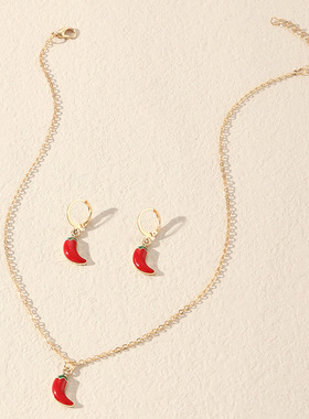 跨境欧美简约时尚气质可爱甜酷风小辣椒项链耳环套链女饰品首饰女