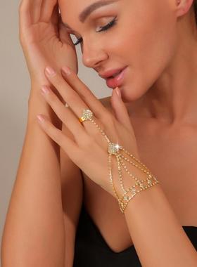 饰品 欧美跨境时尚夜店迷人手指环链模流苏女手环指环晚会晚宴