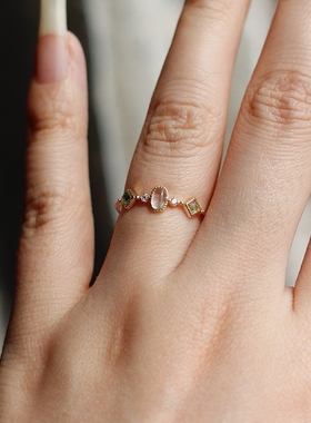 日系轻奢3精致三月诞生石海蓝宝橄榄石罗马玻璃925纯银戒指女礼物