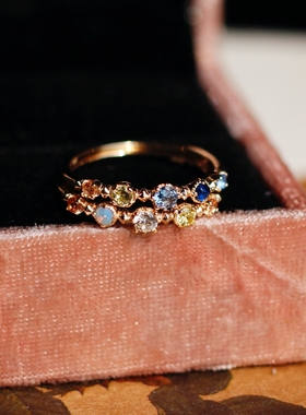 日系轻奢nojess多色彩锆S925纯银14K镀金纤细戒指环