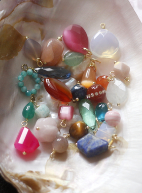 天然月光石托帕石榴石黄水晶14k包金宝石自由搭配吊坠项链小提溜