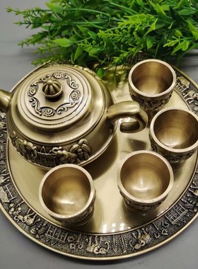 功夫茶具锌合金创意精致小巧雕刻大象白酒烈酒杯带托盘套装礼盒装