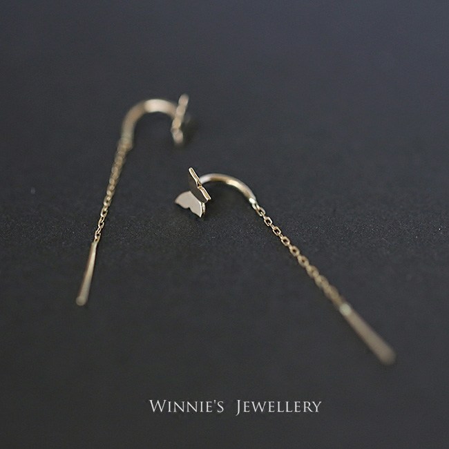 日韩蝴蝶耳线 925纯银14k金光面闪亮立体蝴蝶流苏U型简约气质耳环,淘宝优惠券,粉丝福利购,淘宝优惠卷