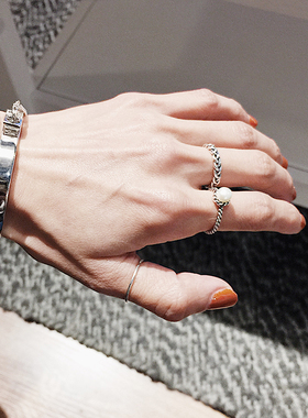 复古做旧编织麻花珍珠饰品戒指