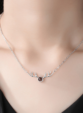 一路有你小鹿角项链女纯银我爱你一百种语言送女朋友锁骨链礼物