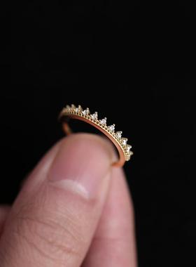 S925纯银镀14K金女戒指镶钻精致简约皇冠指环清新日系风格经典款