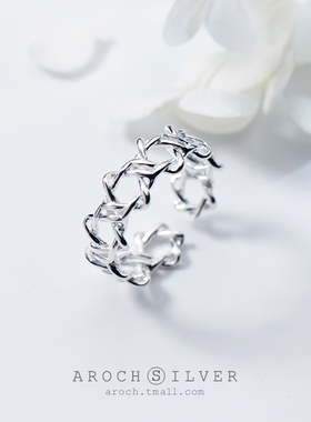 S925纯银星星戒指女韩版小清新镂空五角星开口甜美食指闺蜜戒子