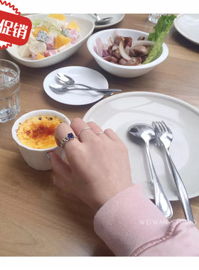 纯银复古宝石树叶夸张情侣戒指环