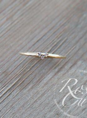 14k黄金清新钻石莫桑石纯银尾戒