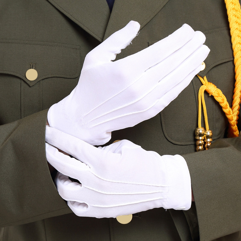 学生升旗仪式白手套运动会演出保安站岗礼仪白色阅兵式长手套薄款