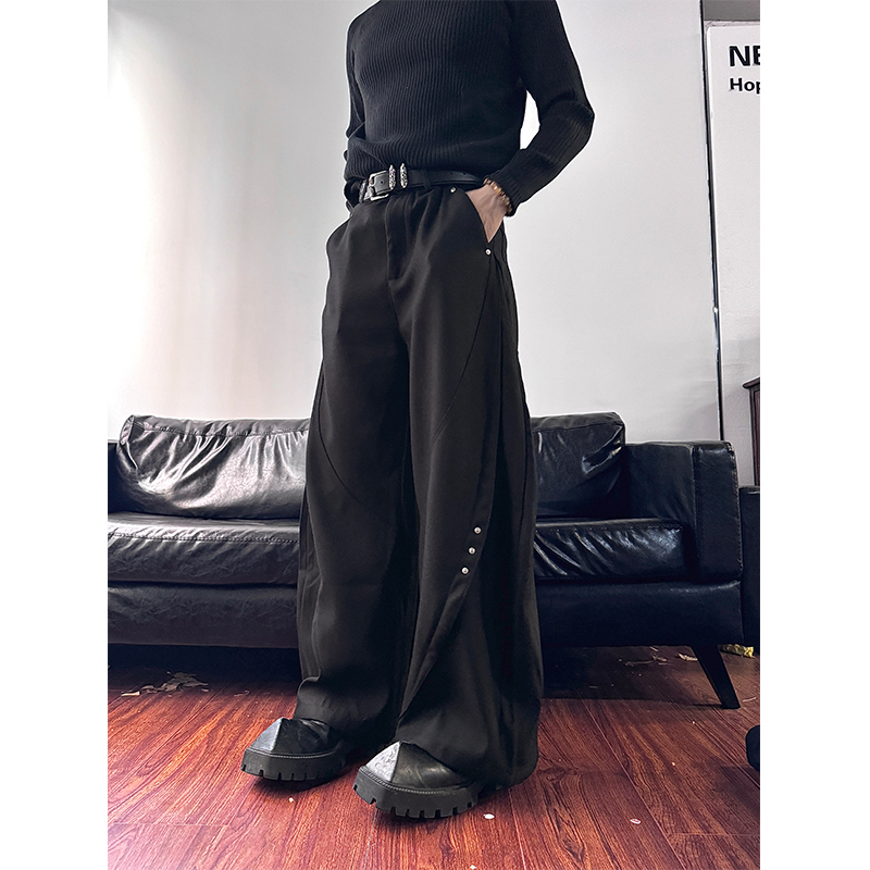 NECOYEP 2025春季美式复古解构弯刀西裤男女宽松高级感阔腿潮长裤 - 图2