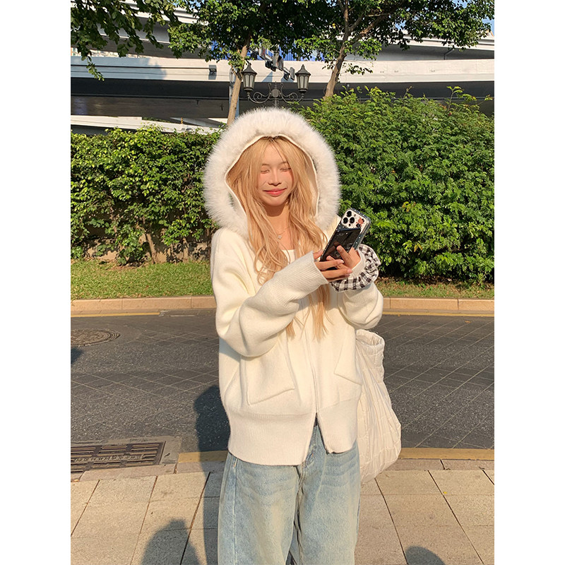 NECOYEP 美式可拆卸毛领连帽针织毛衣男女秋冬宽松休闲百搭外套,淘宝优惠券,粉丝福利购,淘宝优惠卷