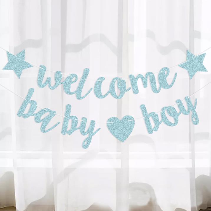 迎婴派对装饰拉旗baby shower背景布置横幅Welcome Baby Girl Boy - 图2