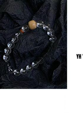 新中式老钱风老檀手串天然巴西白水晶手链高等级净体高端小众礼物