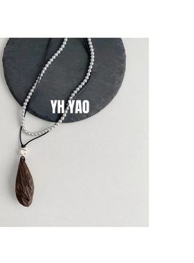 媛姐同款沉香木随形吊坠项链毛衣链质感十足香韵悠远小众复古风