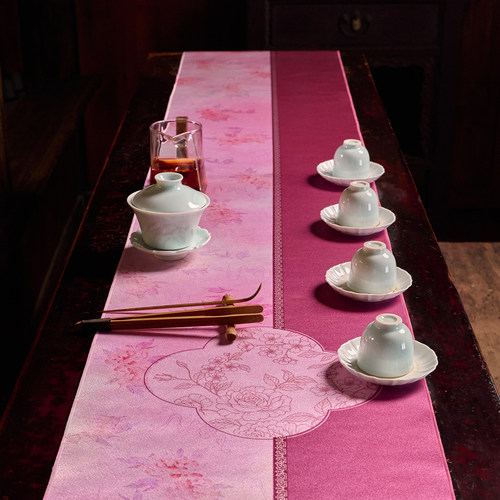 爱奇葩iqipa 花影粉黛桌旗轻奢高端婚礼布置装饰茶席床旗桌布长条 - 图1