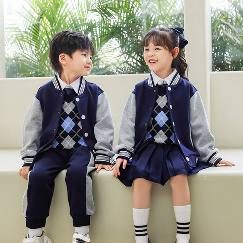 小学生校服春秋装英伦学院风三件套儿童纯棉班服运动服幼儿园园服 - 图1