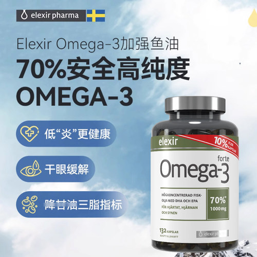 瑞典elexir高纯度深海鱼油胶囊中老年欧米茄3 forte软胶囊DHA EPA - 图0