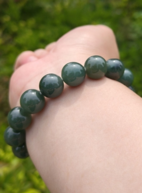 正品天然翡翠缅甸糯冰种老油青佛珠圆珠手串玉石珠子手链男女13mm