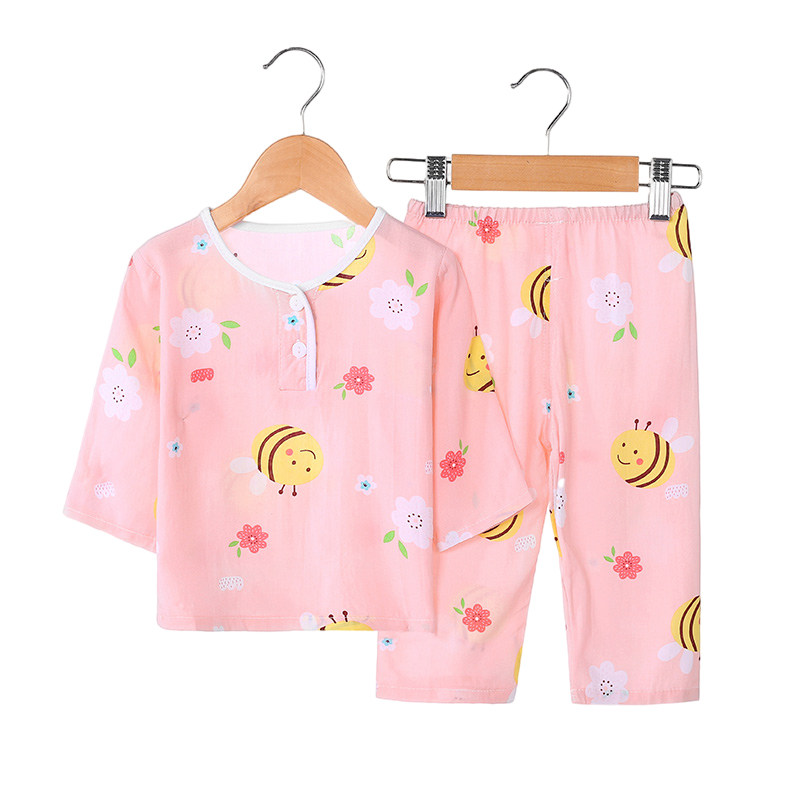 夏季透气棉绸套装宝宝卡通衣空调服 r88童装家居服套装
