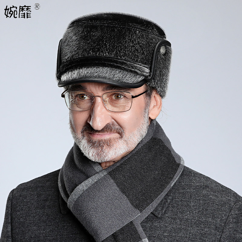 中老年人帽子男冬加厚保暖护耳户外中年帽男士老人秋冬天平顶棉帽