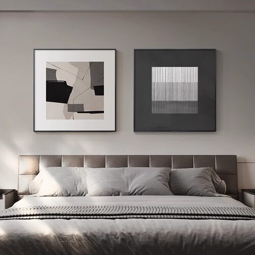 黑白灰抽象餐厅装饰画现代简约高级感艺术客厅挂画卧室画餐桌壁画 - 图0