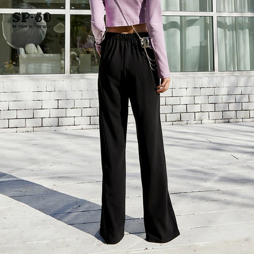 Весенние черные штаны, цветные штаны-клёш, оверсайз, высокая талия, свободный прямой крой, по фигуре