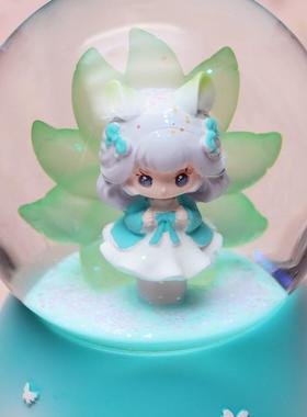 卡通九尾狐水晶球音乐盒可爱女孩八音盒发光旋转摆件创意礼品