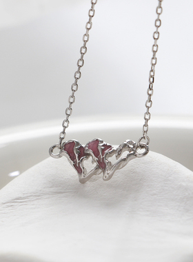 无怯纯银樱花粉甜酷爱心项链