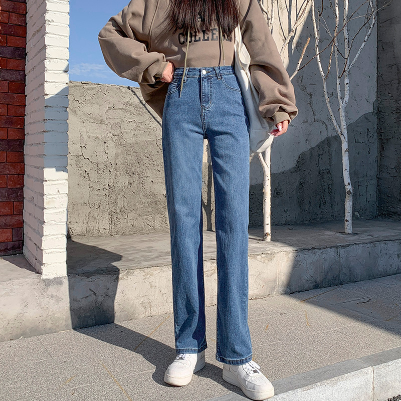 复古小直筒牛仔裤女加绒加厚 pstylejeans牛仔裤