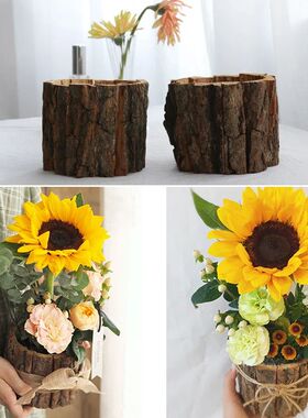 Wooden Plant Pot Vintage Round Table Decorative Style Wooden