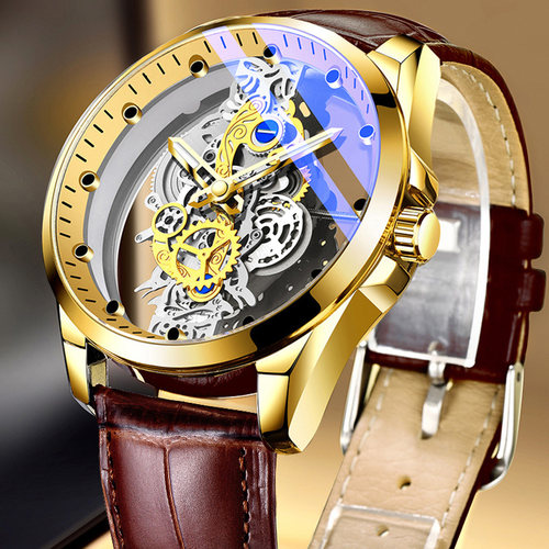 2023 Watch Men Skeleton Automatic Mechanical Watch Gold Skel - 图1