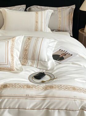 100% Egyptian Cotton Luxury Gold Embroidery Hotel Style Bedd