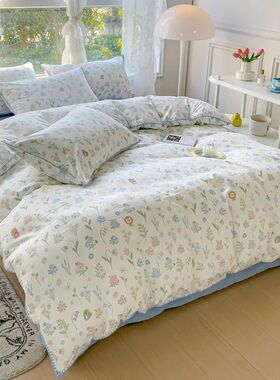 Pastoral Girls Flower Bedding Sets, Washed Cotton Bed Linens
