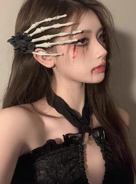 暗黑万圣节发饰发夹玫瑰魔鬼爪女