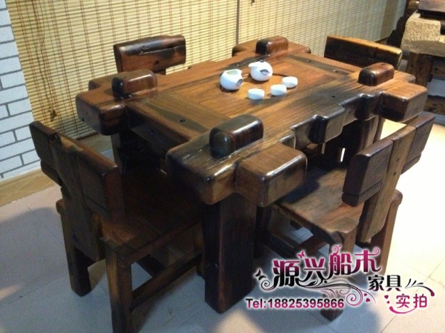 实木茶几 功夫茶桌椅组合 家用户外庭院阳台小茶台 老船木茶桌 - 图1