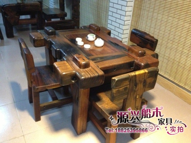 实木茶几 功夫茶桌椅组合 家用户外庭院阳台小茶台 老船木茶桌 - 图2