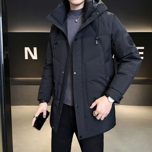 中长款羽绒服男装冬季2025新款潮牌加厚保暖帅气连帽鸭绒防寒外套 - 图2