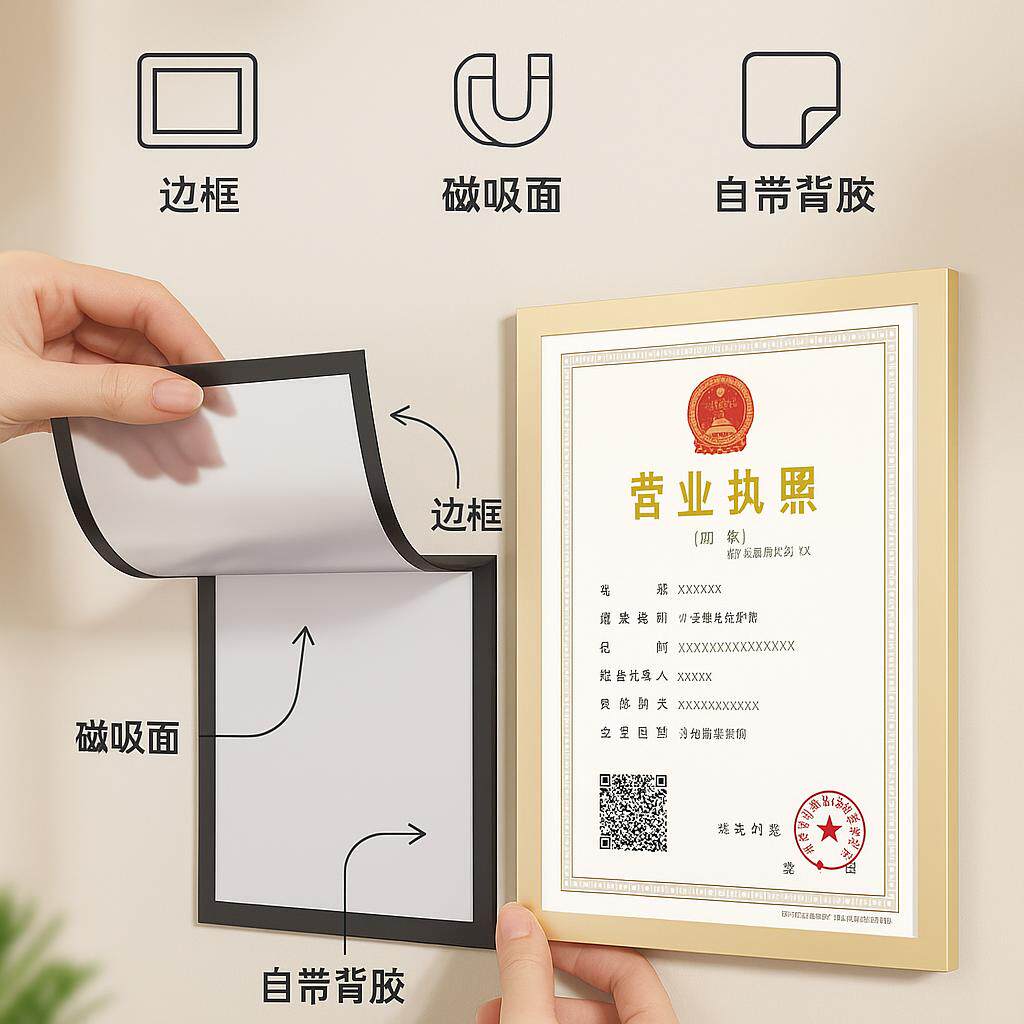 A3营业执照框架墙贴卫生许可证保护套证件挂墙a4相框结婚证免打孔