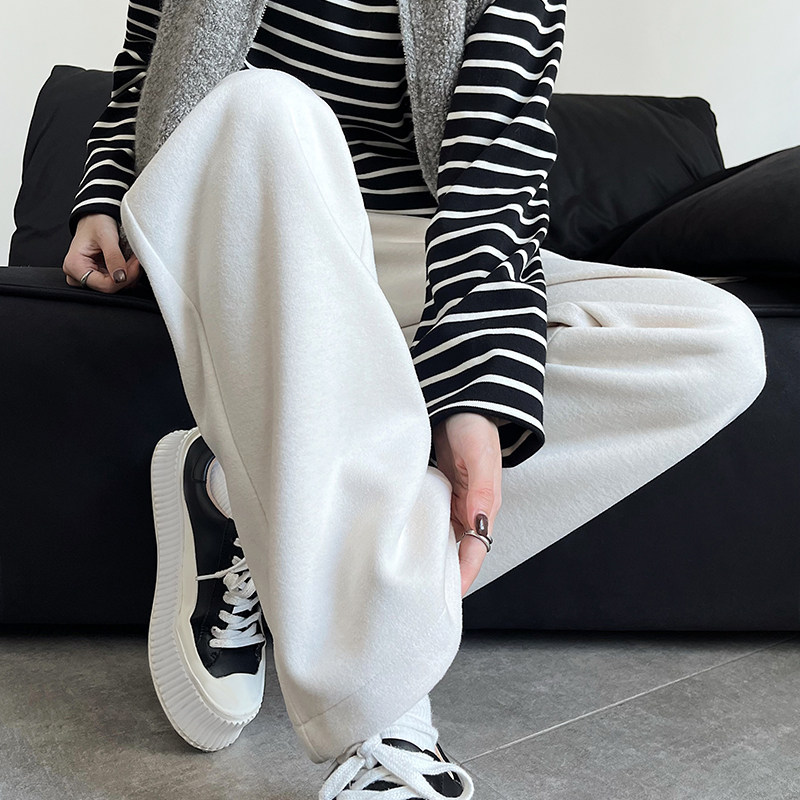 醋酸羊毛白色裤子女冬2025新款休闲小个子直筒加绒毛呢窄版阔腿裤,淘宝优惠券,粉丝福利购,淘宝优惠卷