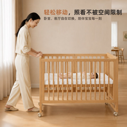 简魅儿童拼接床婴儿实木婴幼儿升降宝宝专用小床大床床边加宽大人 - 图0