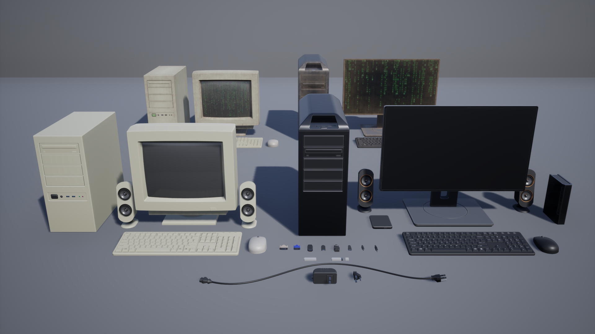 老式复古电脑电子设备线路接口模型 虚幻4 ue4 computers pack