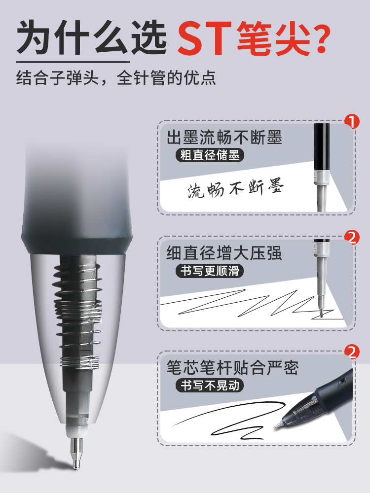 得力按动笔芯0.5mmV77ST笔头速干黑色中性笔笔芯顺滑按压笔芯黑笔笔芯臻顺滑刷题笔考试大容量老师专用 - 图0