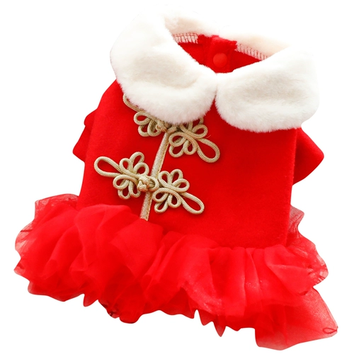 Собачья одежда весна и осенняя кошка Принцесса Национальная ветроэнергетическая утка Новая годом красная юбка маленькая inu di pet 3938