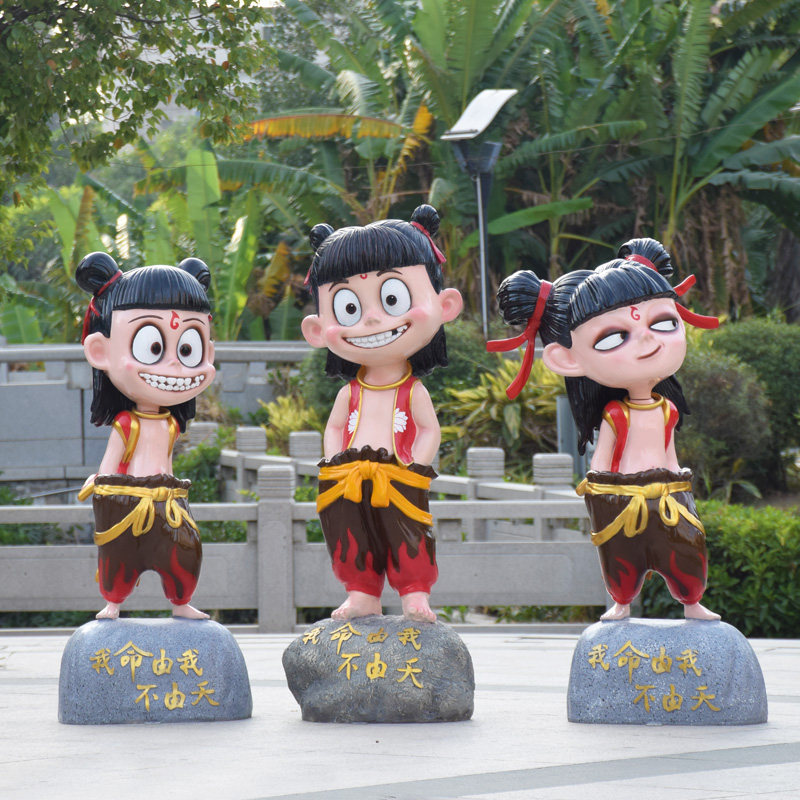 户外园林景观卡通人物雕塑大型玻璃钢哪吒摆件庭院商场装饰工艺品