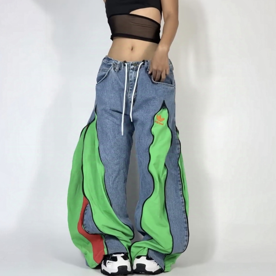 牛仔裤运动裤拼接重构古着remake解构现货正品孤品个性vintage - 图3