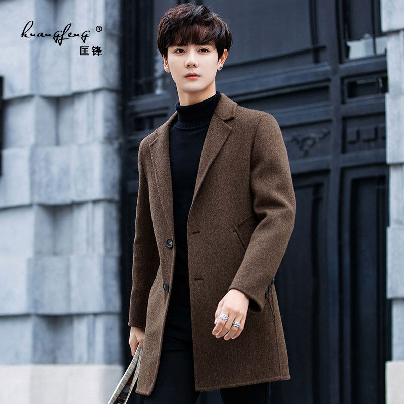 男装双面呢羊毛中长款韩版英伦风衣 匡锋毛呢大衣
