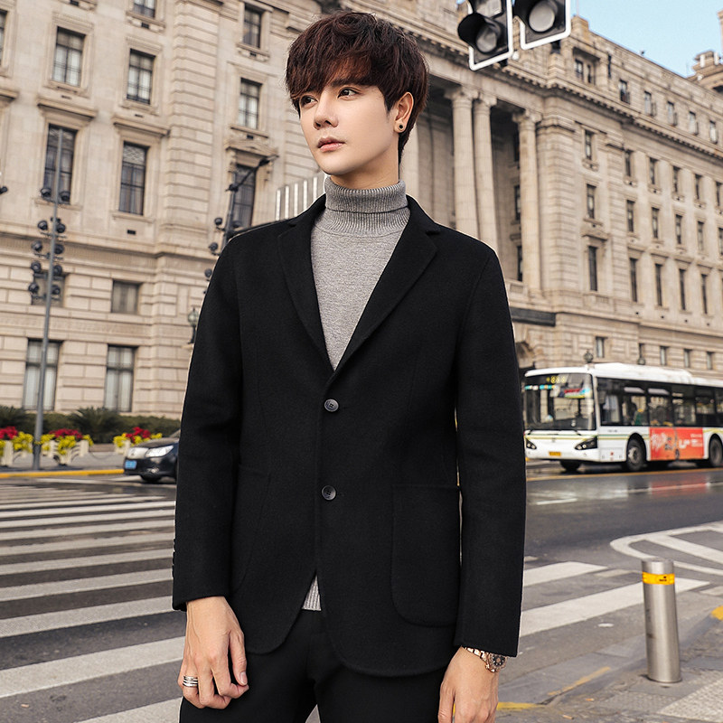 秋冬季男装双面呢羊毛短款韩版大衣 匡锋毛呢大衣